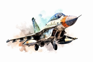 Watercolor, Fighter Aircraft, clipart, hd, on a white background, spaced out