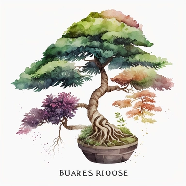 watercolor bonsai tree clipart, white background