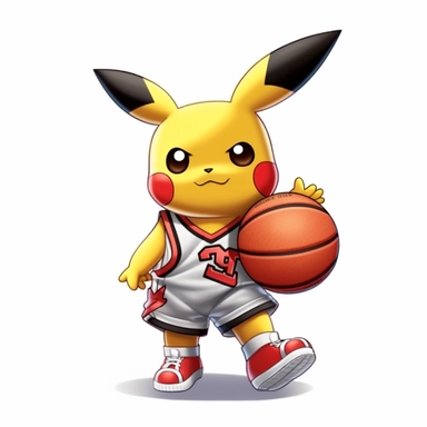 Pikachu wearing Chicago bulls kit basketball clipart white background