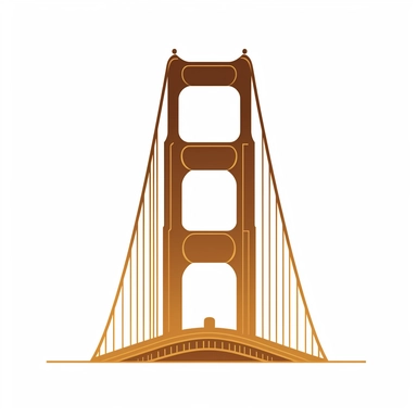 golden gate bridge clipart logo, front view, minimal, white background