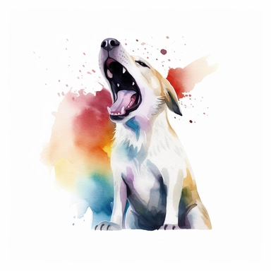 Watercolor dog barking clipart, white isolated background, space out, hd