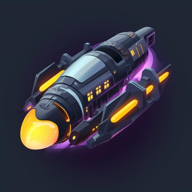 futuristic small family spaceship concept, isometric perspective, game sprite, sci-fi, fun, creative, cartoon, clipart, hyper-detailed, black background,