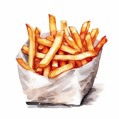 watercolor simple and chic clipart, entrecote fries, white background, pattern