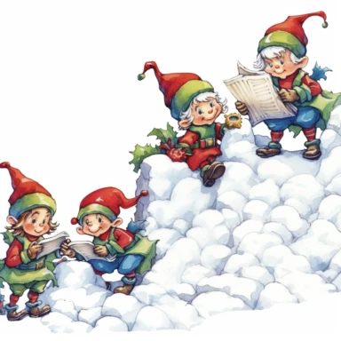 Santa's elves playing in a snowbank as a partial page border, clipart with a white background, clearly defined separate image, high quality--ar3:4-no mockups, watermarks, numbers, writing, letters--q2--v5.1--s1000