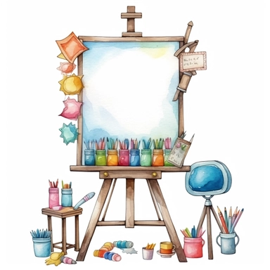 a whiteboard for classroom ,watercolor clipart, Cute kawaii , single object, illustration by katie daisy style,png transparent,white background for removing background - - no text shadow font watermark