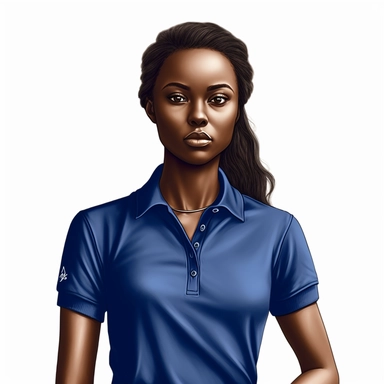 photo-realistic, partial profile, waist-level view of beautiful, but angry, physically fit African American woman, age 25, wearing a very stunning royal blue polo shirt, waist view on white background for vector clipart