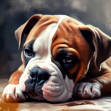 create clipart featuring ultra realistic and playful dog, oil paint engaged in various activities, such as playing, sleeping, eating, jumping