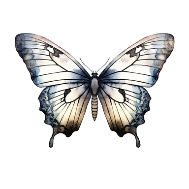 Clipart of grunge butterfly in the style of watercolour, white background, clean outline, individual, magical, enchanted,