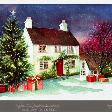 Christmas English country cottage, Christmas, watercolor, clipart