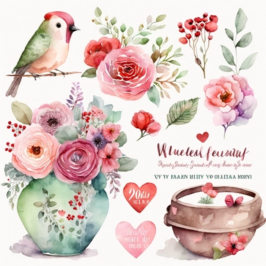 watercolor happy valentines day clipart