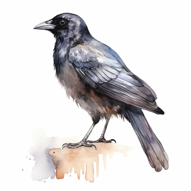 American Crow bird, water color style, clipart, white background