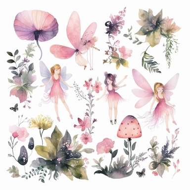 Pink Fairy watercolor clipart, enchanted forest, fairy tale graphics, nursery clipart, magical fairy, Junk Journal, black background
