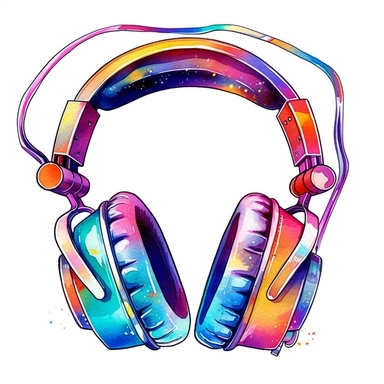 Cute Beautiful Retro 90s Color headphones Watercolor Sublimation Clipart,Cartoon, hyper realistic, intricate detail, illustration style,high solution,on the white background