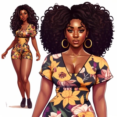 stunningly beautiful full body afican american woman clipart with voluminous big goddess loc of hair wearing a fashion nova outfit??, fashionable, isolated design, clipart image inspired by Hui Mu