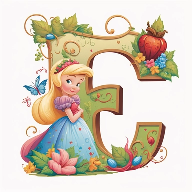 cute clipart for childrens book letter F happy disney princess theme