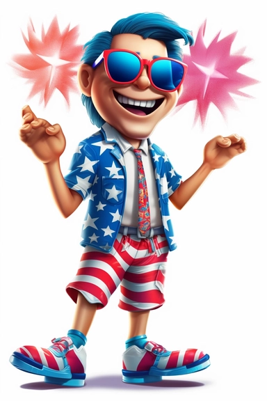 cool 4th of July clipart with feet cartoon, wearing sunglasses, with no background