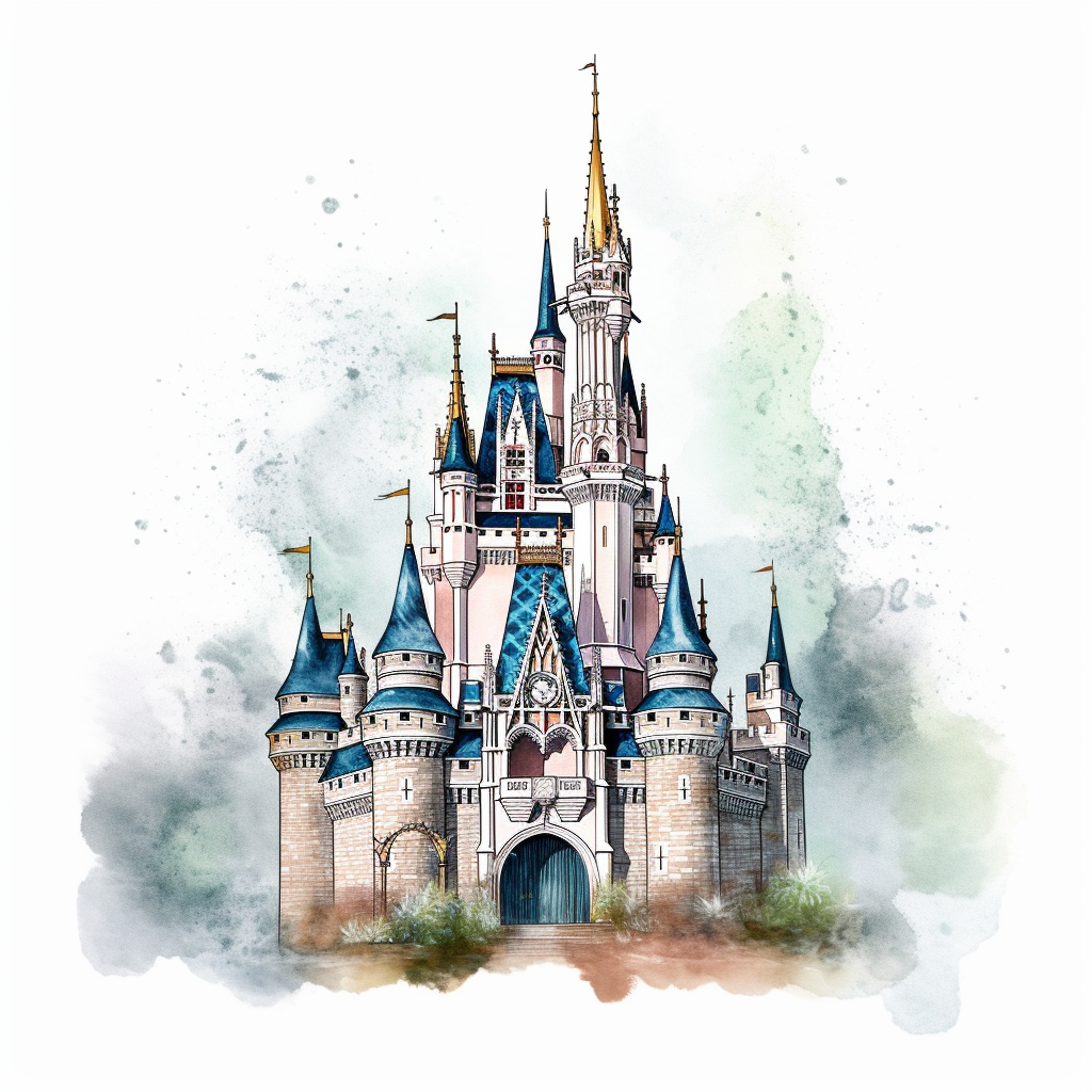 Disneyworld Cinderella's Castle Disney Art Illustration Watercolor