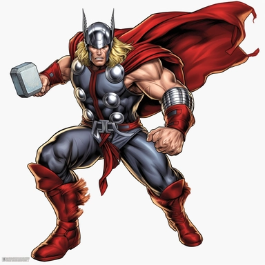 a single clipart image png graphic of a Comic V2 Vibrant Avenger Superhero Thor Whole Body Pose