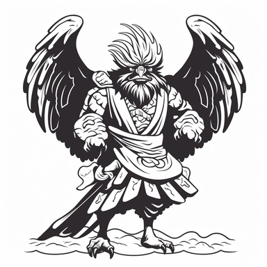 the image of a japanese Tengu standing on white is shown, in the style of stencil art, heavy outlines, flickr, hard edge, sculpted, woodcut, clipart cut file cuttable cricut vector