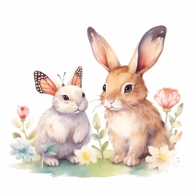 Bunny and butterfly friends cottagecore clipart