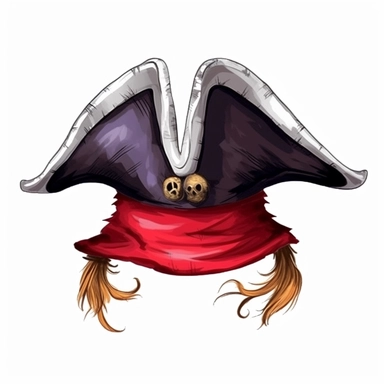 Cartoon Pirate hat, illustration clipart, high detailed, white background, digital art, hd, watercolor