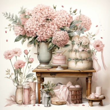 realistic watercolour effect, shabby chic , baby theme, clipart, soft and muted pastel nuances, white background
