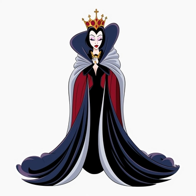 2d thick-lined clipart illustration of an evil but beautiful countess, in the style of 1959's sleeping beauty movie, white background