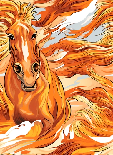 large horse running in the running clipart, in the style of light orange and light brown, airbrush art, dignified poses, strong facial expression, high resolution, chicano art