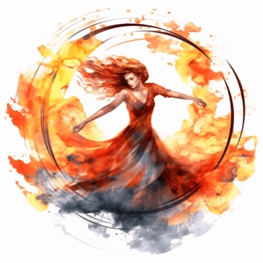 godess of the fire watercolor clipart round design