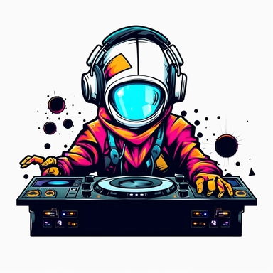 adorable simple cyberpunk Dj clipart, white background, adobe illustrator vector