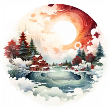 svg vector clipart image, traditional vintage Christmas card design, Christmas colors, beautiful oil painted image, Greg Olsen style, in organic shape, plain white background s 750