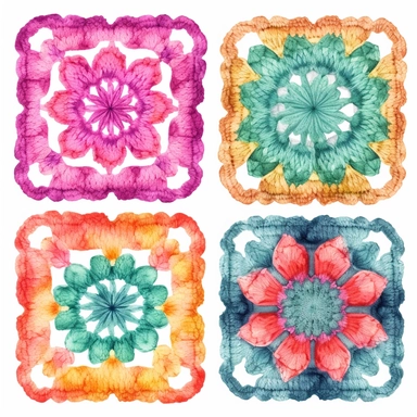 crochet granny square watercolor clipart set