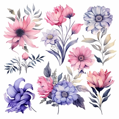 Boho Flowers PNG, Watercolor Floral Clipart Bouquets, Elements, Commercial Use, Digital clipar