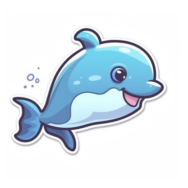 Cute Cartoon Dolphin Sticker, water, illustration, funny, clipart, simple, high quality