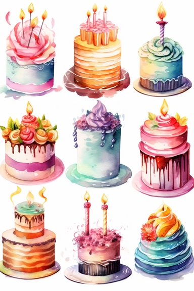 water color clipart birthday cake bundle