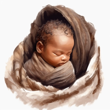Watercolor cute new born black baby on a cute blanket, clipart, singel clipart, High resolution, beige color blanket, 8k