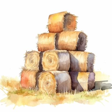 hay bales, watercolour, fall, autumn, clipart, white background,