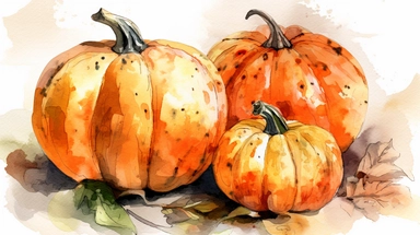 watercolor pumpkin clipart illustration, sharp focus, promotional photography