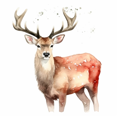 Watercolor christmas deer clipart, shabby chic style, realistic and highly detailed, on white background, HQ, HD