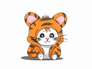cartoon clipart, tiger in rabbit onesie