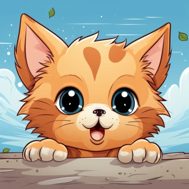 clipart of a cute kawaii style kitten peering out over the edge of a cardboard box. cartoon, brightly colored, humorous, giggles