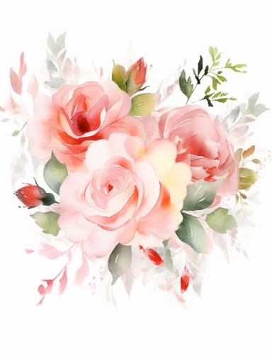 loose watercolor flower composition of roses watercolor clipart on white background, Etsy listing cover, flower arrangement, floral composition,