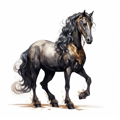 realistic watercolor of a Victorian Centaur, black nuances, vector free clipart illustration, in the style of unreal engine 5, 32k uhd, detailed features, white background