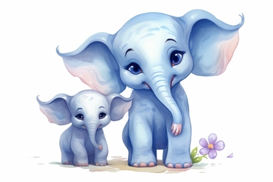 cute baby elephant playing with its sibling Clipart, On White Background, Spaced out, Vector Graphic,