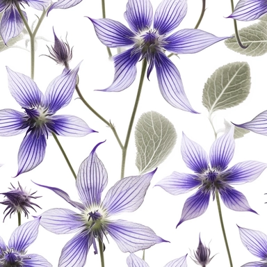 Purple borage flowers as a clipart with white background. A masterfully crafted digital artwork that explores the beauty and intricacy of purple borage flowers. The composition offers a close-up perspective, allowing the viewer to marvel at the delicate details of each petal and the unique patterns they create. Soft lighting highlights the vibrant purple tones, evoking a sense of tranquility and serenity. The artwork exhibits a contemporary realism style with a touch of impressionism, reminiscen
