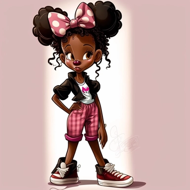 2d, beuatiful vibrant full body happy african american adult mickey mouse woman clipart, dark brown face, pink ears, pink shoes, cartoon realistic