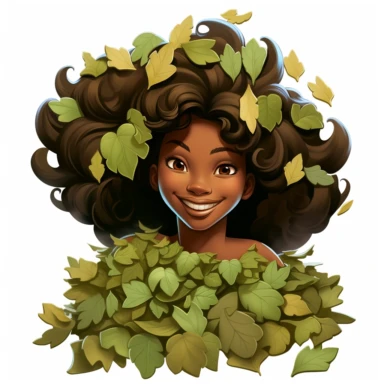 A princess Tiana from Disney franchise sneaking out her head out of maple leaves stack, so many maple leaves in the center of the image,smiling, halloween, pixar style, clipart, white background , fall scene, swag cut