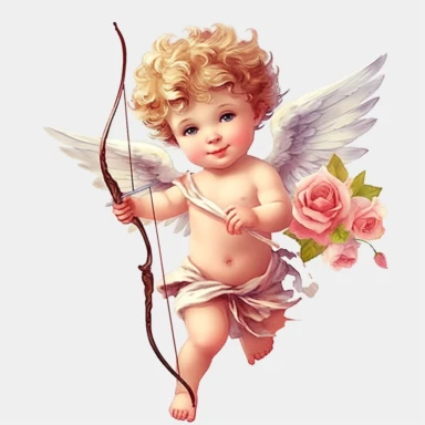 Fantasy Style Ancient Roman style Young happy Boy Cupid God flying sky and holding arrow and bow with watercolor effect,pinky cheeks,beautiful white little wings,suitable for digital clipart,white background,Mythologic Scene,Ancient roman fashion Clipart ,Cartoon,hyper realistic, intricate detail, illustration style,high solution,on the white background