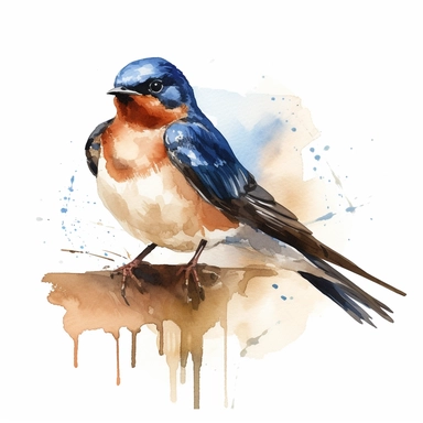 Barn Swallow bird, water color style, clipart, white background