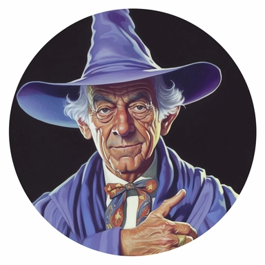Arthur Sarnoff's character portrait circular tondo depicting a uniformed battle-mage wizard, Boris Vallejo Mike Allred Josh Kirby, Lord of the Rings Discworld, clipart illustration, circular solid background circular border
